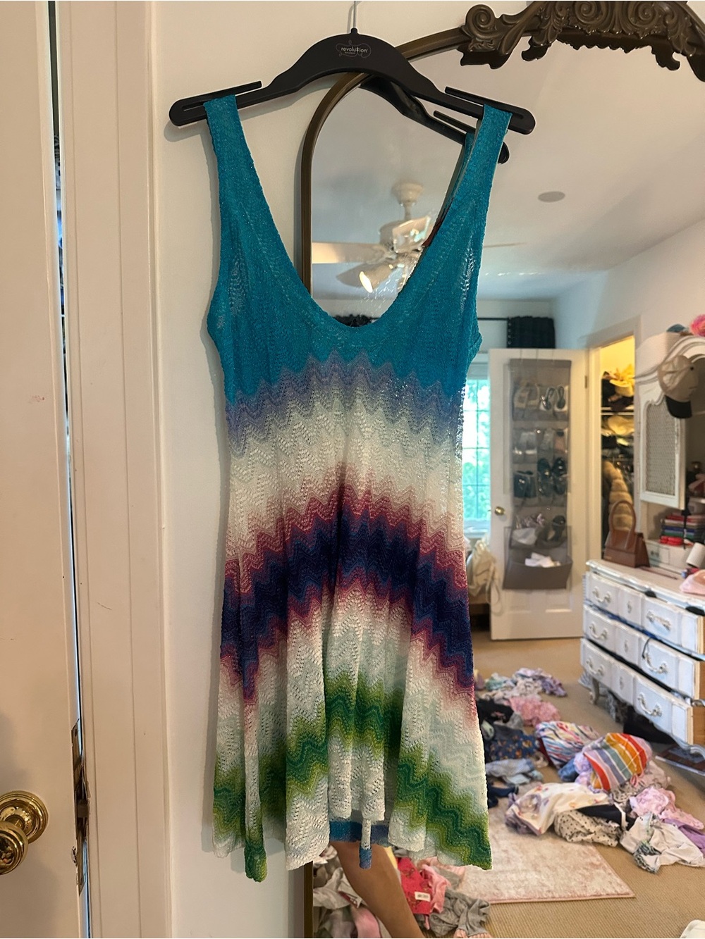 Missoni Teal-Accent Multicolor Chevron Knit Mini Dress